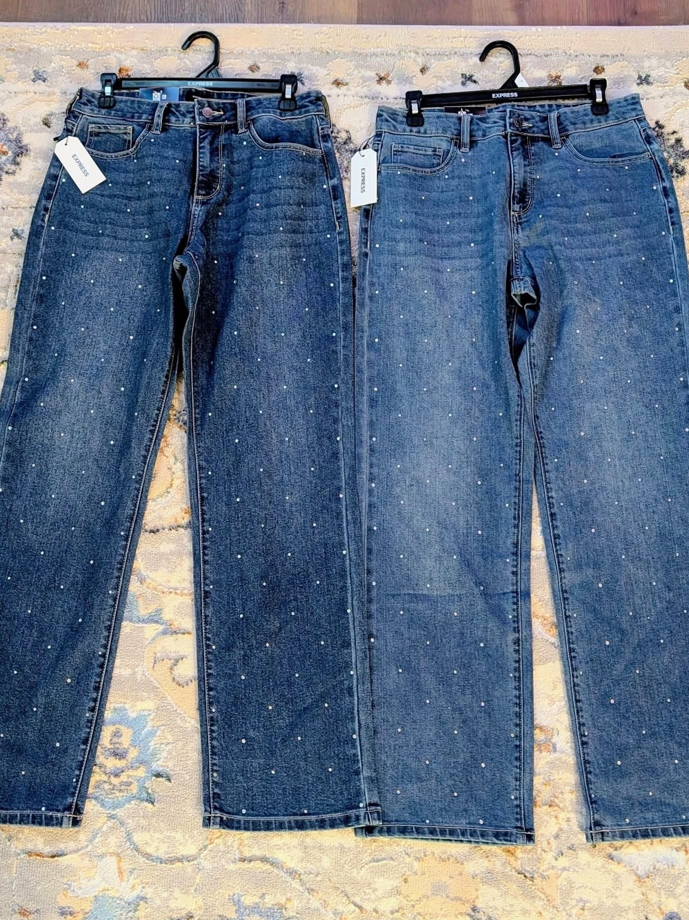 Express Blue Denim Straight-Leg Rhinestone Embellished Jeans